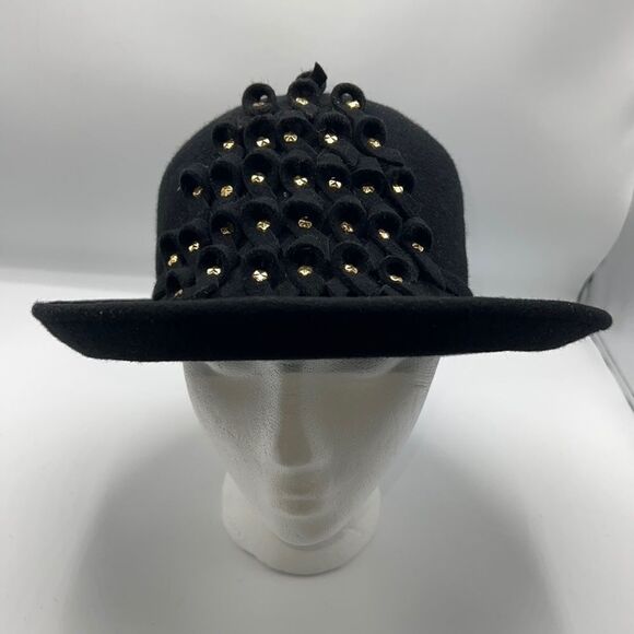 ANN MARIE Felted Wool Black Studded Derby/Church Hat - Picture 1 of 7